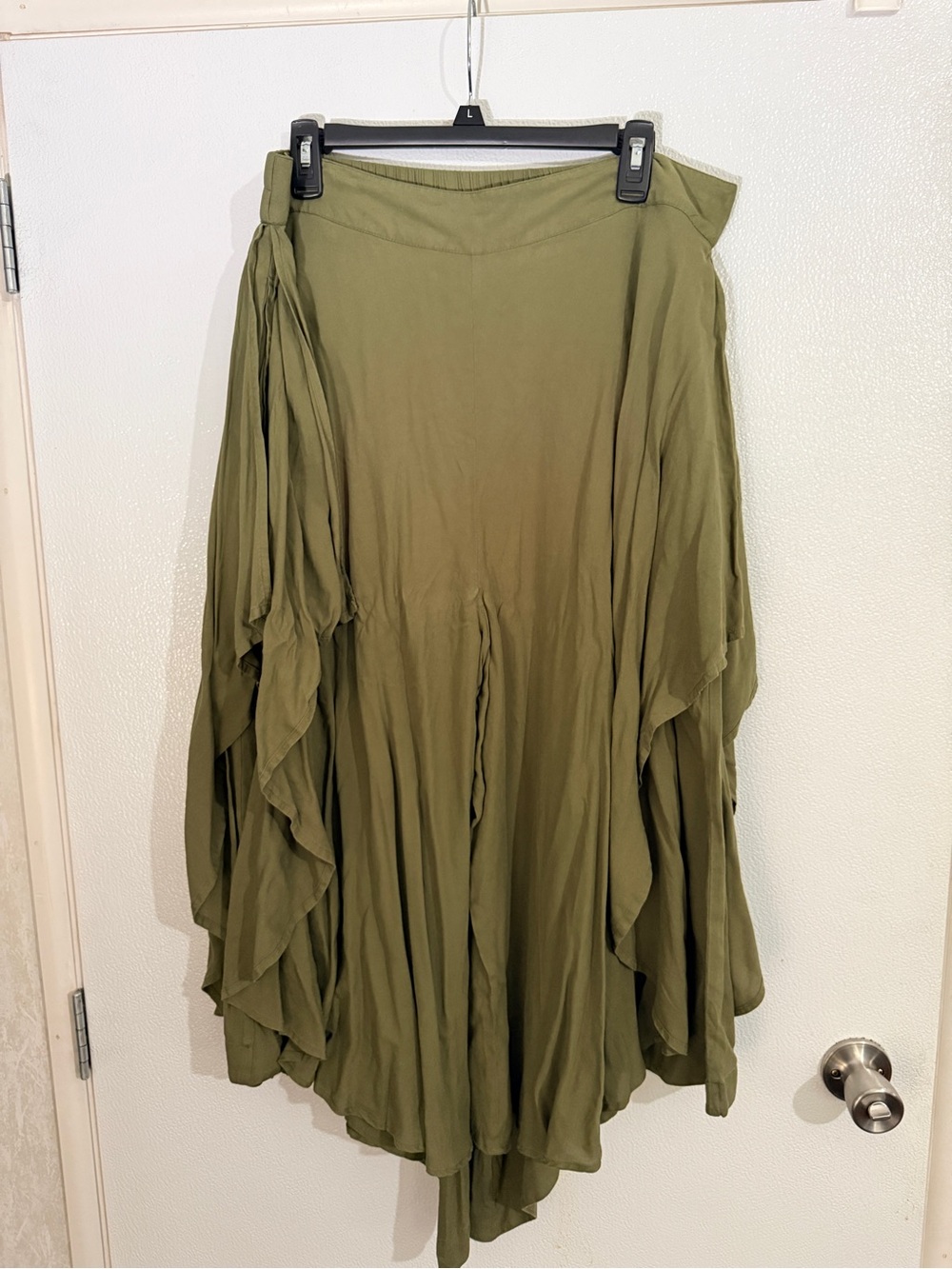 EARTHBOUND Olive Green Wide-Leg Ruffled Jumpsuit Pants